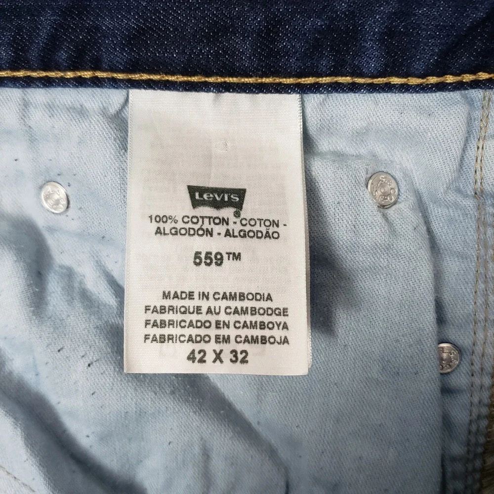 Levi's 559 Relaxed Straight Fit Jeans 100% Cotton Dark Wash Denim Size 42x32‎